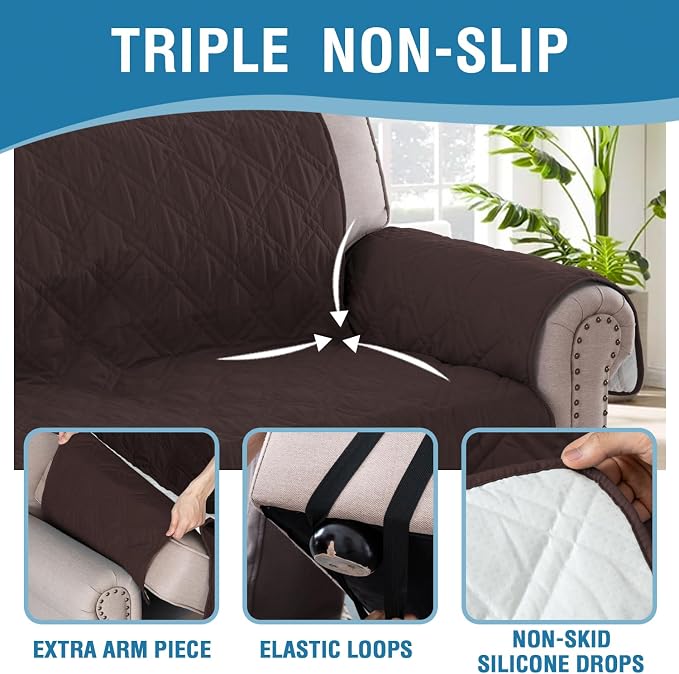 H.VERSAILTEX Chair Sofa Slipcover 100% Waterproof Couch Cover Furniture Protector Cover with Elastic Straps for Pets Kids Children Dog Cat(Chair, Brown)