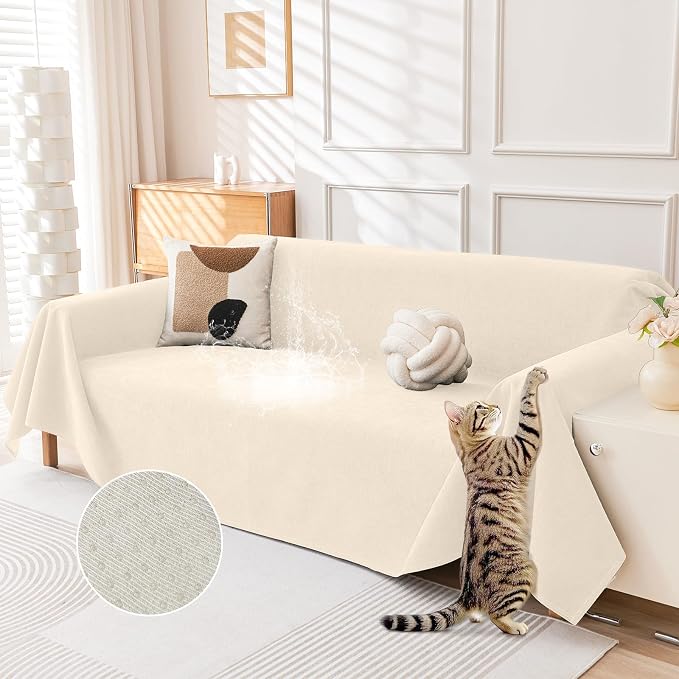 Deep Dream Waterproof Couch Covers for 3 Cushion Couch, Cat-Scratch Resistant Sofa Cover, Pet Friendly Anti Slip Sofa Slipcovers Furniture Protector Washable Sofa Covers, 91" x 118", Beige