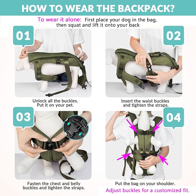 Lukovee Dog Backpack Carrier, Legs Out Easy-fit Dog Front Carrier for Small Medium Dogs, Adjustable Hands Free Dog Chest Carrier for Hiking Cycling (GR,L)