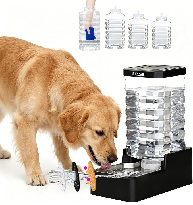 RIZZARI 10L Filtered Gravity Water Bowl Dispenser for Dogs - Dog Bowls | Dishwasher Safe Bowl,Triple-Layer Filtration,Cleaner Everyday Hydration,Large Dog Water Supply,Long-Lasting Freshness,