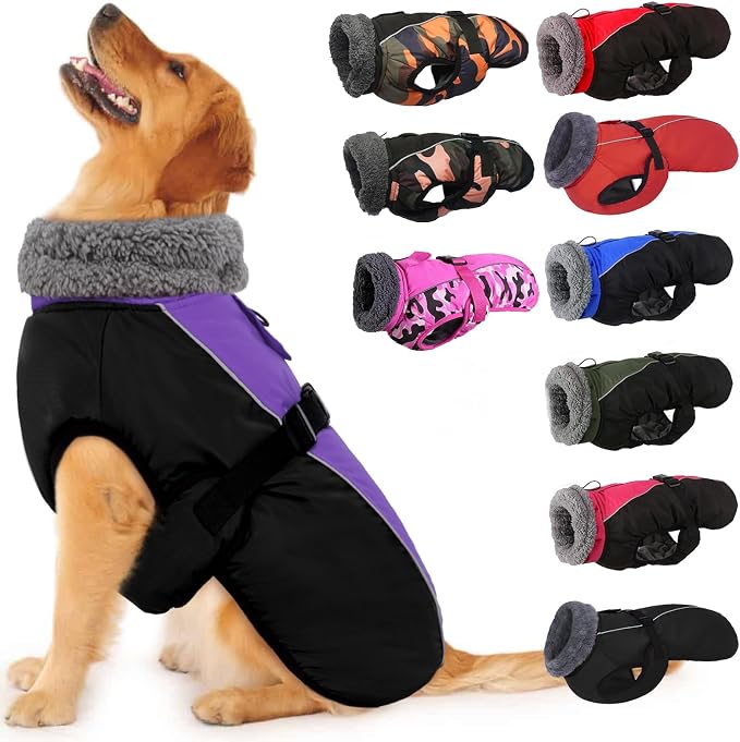 IECOii Extra Warm Dog Coat - Reflective Adjustable Jacket With Buckle Fleece Turtleneck for Cold Weather - Soft Winter Coat for Small Medium Extra Large Dogs
