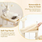 Heybly Cat Tree, 45.3" Cat Tower for Indoor Cats with Large Perch HCT202SM | All-in-One Cat Furniture with Cozy Bed, Hidden Space Cat Condo, Comfy Hammock, Scratching Posts & 3 Pompoms, Beige