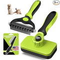 Professional 3PCS Self Cleaning Slicker Brush & Pet Grooming Rake & Flea Comb for Dogs,Cats and Horses | Double-Sided Dematting Comb & Skin Friendly Deshedding Grooming Tool | Pet Supplies (Green)