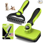Professional 3PCS Self Cleaning Slicker Brush & Pet Grooming Rake & Flea Comb for Dogs,Cats and Horses | Double-Sided Dematting Comb & Skin Friendly Deshedding Grooming Tool | Pet Supplies (Green)