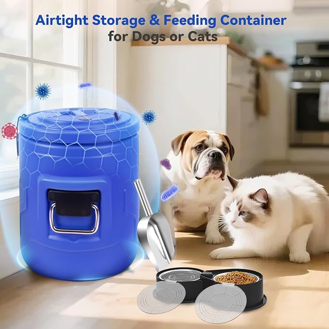Newget 20lb Airtight Stainless Steel Dog Food Storage Container with Scoop | Airtight, Sturdy, Moisture-Proof, Large Metal Cat & Dog Food Container with Lid, Prevents Pets from Opening, Easy to Clean