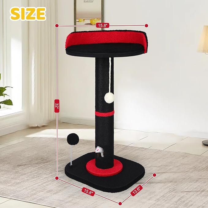 Tall Cat Scratching Post for Indoor Cats,Sisal Scratching Post(Gothic) | Cat Scratch Post with Sisal Ball, Solid Wood Cat Tower with Scratching Post and Cat Toys Mouse Hole, Goth Small Cat Tree