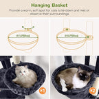 Globlazer Large Cat Tree, 80in Tall Climbing Tower, F80F, Dark Grey | Multi-Level Cat Scratching Tower for Indoor Multiple Large Adult Cats Kittens with 3 Cat Caves, 3 Hanging Baskets