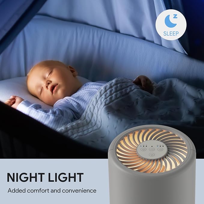 FULMINARE Air Purifiers for Bedroom H13 True HEPA Air Filter (Gray) | Remove Pet Hair, Smoke, Odors，Quiet Air Cleaner With Night Light, Portable Small Air Purifier for Home, Office, Living Room