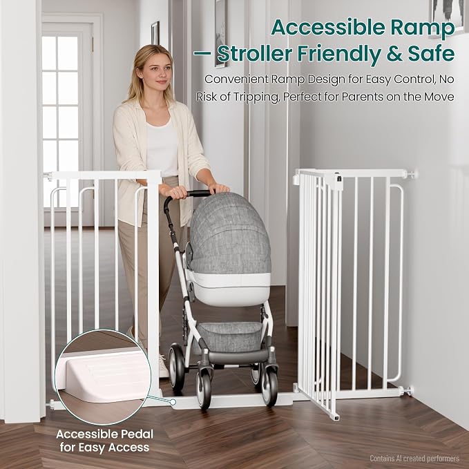 Cumbor 36" Extra Tall Baby Gate for Stairs, 30.4-56.8" Extra Wide Dog Gate Indoor, Dual Lock & Self-Closing Child Gate for Doorways, Hallways & Large Opening, Safety Baby Proofing for the House, White