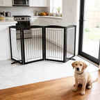 ZJSF Freestanding Dog Fence Indoor, Foldable Dog Gate for Doorways, Stairs or Hallways, Sturdy Wood Extra Wide Pet Gate with Support Feet for The House, Black, 32 "Height-4 Panels