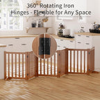 Wooden Freestanding Foldable Dog Gate, 24 Inch Height 6 Panel Pet Gate No Drill for Doorways Stairs, Fully Assembled Indoor Puppy Fence (Brown, 120" W x 24" H)