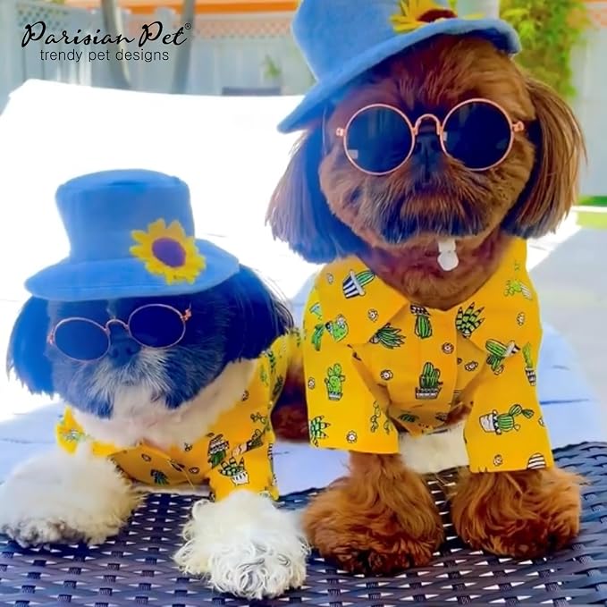 Parisian Pet Cactus Dog Shirt - Cotton Clothes for Small Dogs - Stylish Tropical Yellow Dog Outfit - Lightweight and Soft Puppy Clothes - Trendy Tshirts for Dogs - Comfortable Summer Camp Pet Apparel