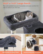 XL Cat Tree 44" Cat Tower for Large Cats 20 lbs, 2 Spacious Caves | Multi-Level Cat Tree with Scratching Posts, Soft Padded Perch, 2 Dangling Toys