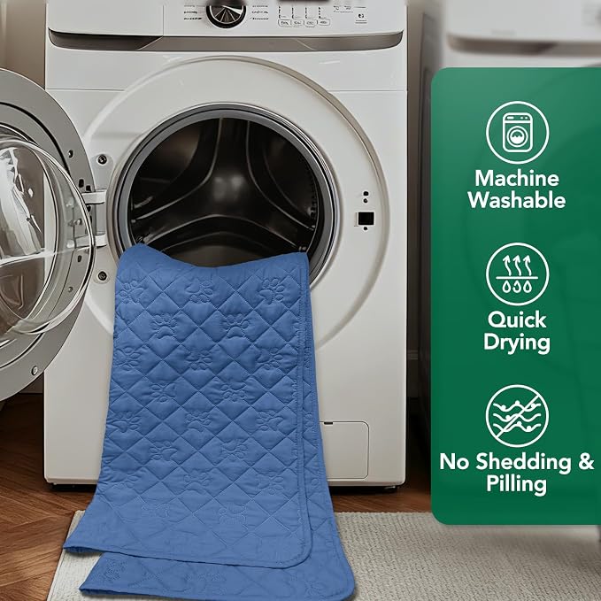 PAWFINITY Waterproof Bed Cover for Dogs, Pet Blanket for Mattress Washable | Paw Print Quilted, Hair Resistant, Anti Cat Scratch, Pee Proof Furniture Protector for Queen Size Bed, 68x82 Inch, Blue