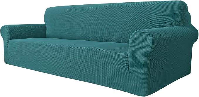 MAXIJIN Super Stretch Couch Cover for 3 Cushion Couch, 1-Piece Universal Sofa Covers Living Room Jacquard Spandex Furniture Protector Dogs Pet Friendly Fitted (Extra Large, Peacock Teal)