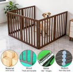 Dog Gate Indoor, Freestanding Dog Fence for The House, Doorways, Hallways,or Stairs,Pet Gate Foldable Wooden,Expandable 32" Height 6 Panels,Brown
