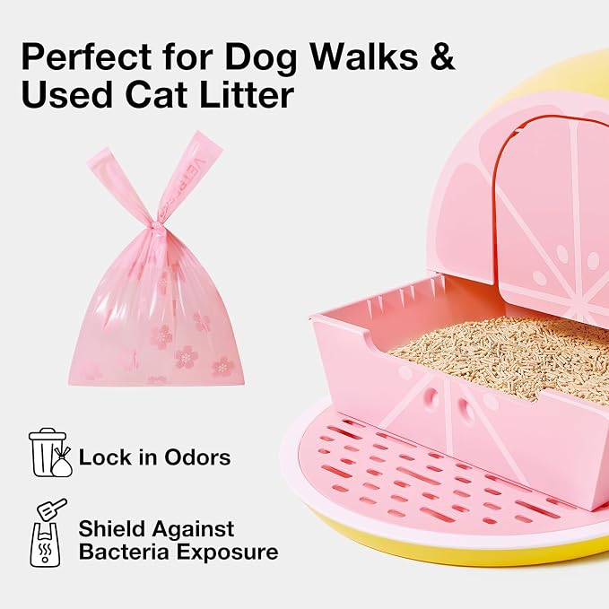 VETRESKA Dog Poop Bags with Handles 240 Count, Floral Scented Waste Bags | Leak-Proof Thick Dog Bags for Poop, Easy-Tie Large Poop Bags, 16 Refill Rolls for Dog Walking Cat Litter