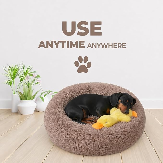 Whiskers & Friends Pet Beds for Small Dogs, Fluffy Orthopedic, Washable | Puppy Calming Beds, Small Dog Bed for Crate, Round Plush Donut Bed for Pets Under 25 Pounds