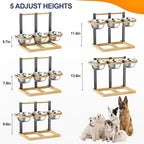 Elevated Dog Bowl,Bamboo Raised Dog Bowl,5-Height | Adjustable Dogs Food Bowls Stand,Dog Feeding Station with 3 Food and Water Bowls for Medium,Large Dogs