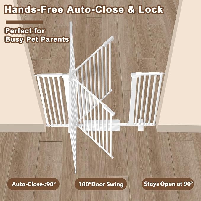 41'' Extra Tall Pet Gate for Large Dogs 54.7-63.0'' Wide Indoor No Jumping Over, Heavy Duty Puppy Baby Gate for Doorways, Pressure Mounted Metal Gate for Child Toddler (White)