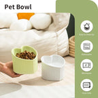 5 in Ceramic Raised Tilted Cat Food Bowls 2 Pack(White&Green) | Elevated,Love Heart Shape, Slanted Pet Feeding Dishes, Stress Free Feeder Bowl for Kitty, Small Cats, Protect Pet's Spine