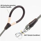 Mile High Life Dog Leash with Genuine Leather Handle, 4/5/6 FT | Comfortable Leather Grip Rope Leash, Heavy Duty 360° Swivel Metal Clasp, for Small Medium & Large Dogs (Khaki Black, 48 Inch)
