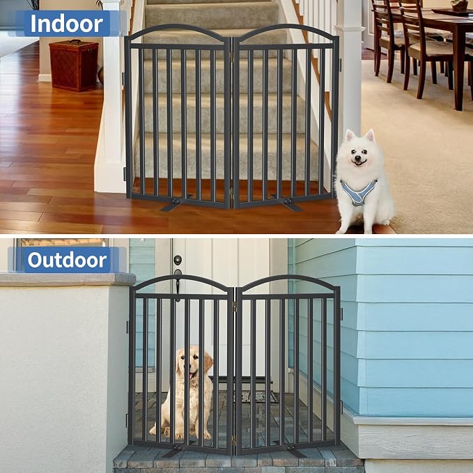 Malier Metal Freestanding Dog Gates, Outdoor Indoor Dog Fences, Extra Wide Foldable Puppy Gate for Stairs, Hallways, Yard