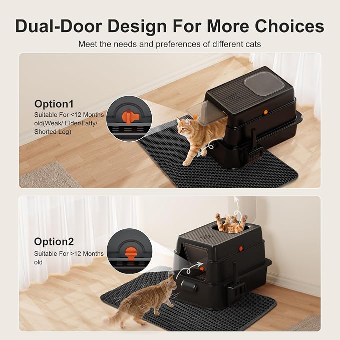 FURTIME Stainless Steel Litter Box with Lid, XL Extra Large Cat Litter Box | Enclosed Drawer Metal Litter Boxs with High Sided, Include Scoop & Mat, Front & Top Entry, Odor Free, Non-Stick