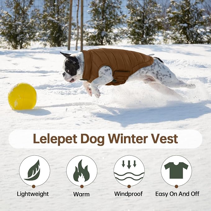 Lelepet Reversible Dog Coat Windproof Dog Jacket Lightweight Puffer Vest | Winter Jacket Warm Cold Weather Coat for Large Dogs Adjustbale Hook & Loop Pet Apparel with Leash Hole, Boxer, Weimaraner,2XL