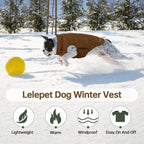 Lelepet Reversible Dog Coat Windproof Dog Jacket Lightweight Puffer Vest | Winter Jacket Warm Cold Weather Coat for Medium Dogs Adjustbale Hook & Loop Pet Apparel with Leash Hole, Pug, Brown, M