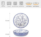 Selamica Ceramic Cat Food Bowl Set of 4, 5.6 Inch Wide Shallow Cat Bowls/Dishes for Food and Water, Vintage Blue