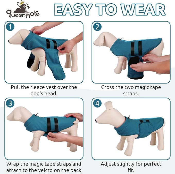 Queenmore XXS Dog Sweaters, Soft Fleece Vest Pullover Dog Jacket with Leash Hole, Warm Winter Dog Clothes Cold Weather Doggy Dachshund Sweater for Small Dogs Cats Boy or Girl (Peacock-Blue, XXS)