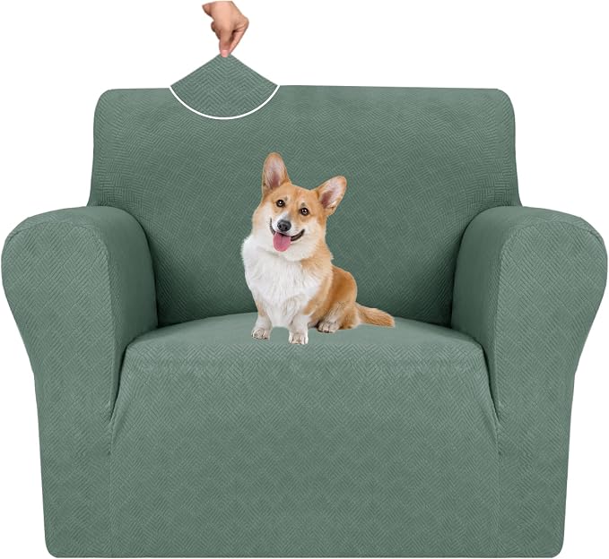 MAXIJIN Chair Covers for Living Room 1 Piece Stretch Sofa Chair Slipcovers with Arms (31"-46") Furniture Protector for Dog Pet Couch Armchair Cover (Chair, Diamond Pattern Pea Green)