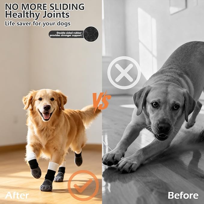 EXPAWLORER Non-Slip Dog Socks for Hardwood Floors to Prevent Licking, Dog Shoes for Hot Pavement Quick Walking, Dog Booties Boots & Paw Protectors with Grippers for Small Medium Large Senior Dogs XS