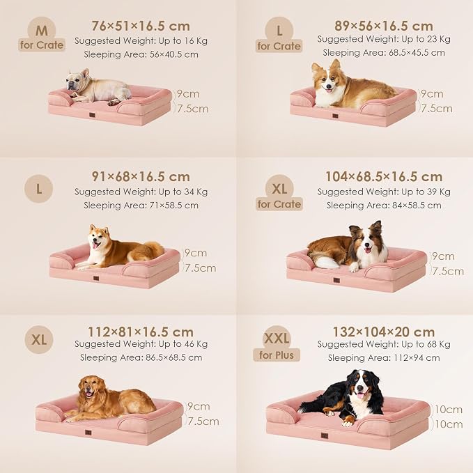 EHEYCIGA Orthopedic Dog Beds Large Sized Dog, Waterproof Washable Pet Bed | Non-Slip Bottom and Egg-Crate Memory Foam XL Dog Couch Bed with Washable Removable Cover, Dusty Pink