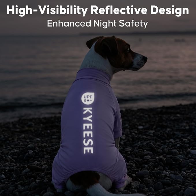 KYEESE UV Protection Dog Shirt, UPF 50+ Cooling Summer Jumpsuit for Large Dogs, Breathable Reflective Shedding Control Dog Sun Shirts, Quick-Dry Dogs Onesie Pet Clothes, Purple, 3XL