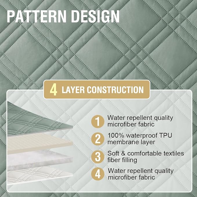 H.VERSAILTEX 100% Waterproof Slipcovers for Couches and Sofas Modern Pet Couch Cover Thick Soft Furniture Protector with Elastic Straps(Sofa, Lily Pad/Beige)