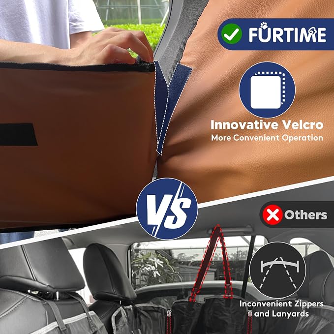 FURTIME Dog Car Seat Cover for Back Seat, Upgraded PU Leather Back Seat Extender with Hard Bottom Holds 400LBS, Waterproof Anti-Scratch, Large Space Back Seat Pet Cover for Car, SUV, Brown