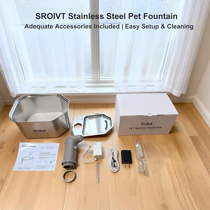 Cat Water Fountain Stainless Steel,Cordless,Rechargeable,2.6L,1 Filter | cat fountain,wireless,water fountain for cats,outdoor,indoor,battery operated,motion sensor,metal,auto,outside,automatic