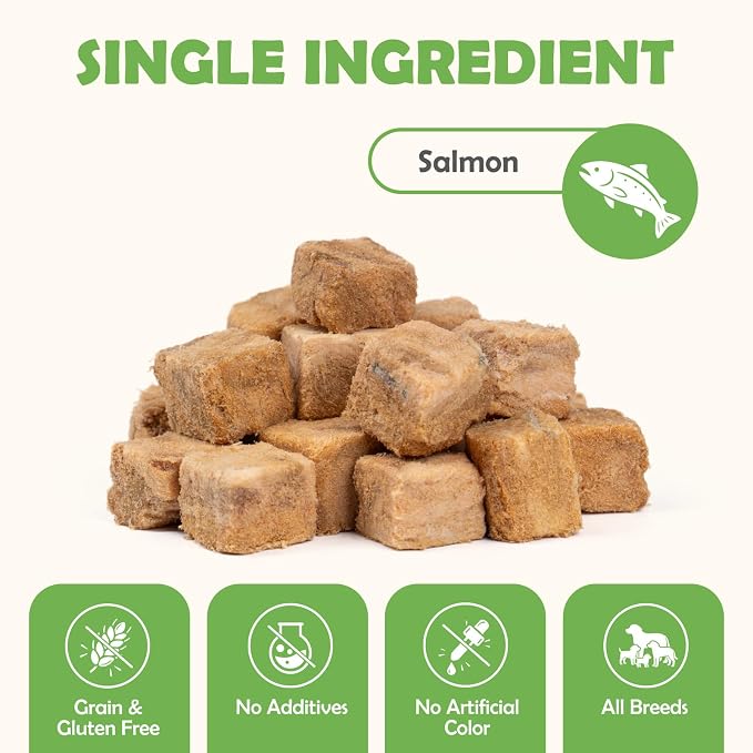 Freeze-Dried Salmon Treats for Dogs and Cats, 10.6 oz | Single Ingredient, High Protein Recipe, Grain-Free Snack, Food Topper Use, Training Treats