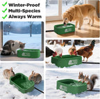 IPOW Pet Heated Water Bowl - 5.5L Extra-Large Rectangular Outdoor Durable Outdoor Dog Bowl with Anti-Chew Cord, Keep Water Warm at 77-95℉ for Cats & Dogs, BPA-Free, Spill-Proof, Green