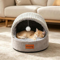 Cat Bed Cave with Pillow & Cat Toys, Cozy Cat Beds for Indoor Cats | 15.7in,Up to 10 lbs, Dual-Sided Cushion, Reversible Comfort for All Seasons, Semi-Enclosed Design, Machine Washable, Grey