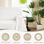 MYSKY HOME Chair Couch Covers - Sectional Couch Covers for Pet, Non Slip Soft Couch Cover, Washable Furniture Protector with Tassel Sofa Throws, Living Room, 71"x91", White