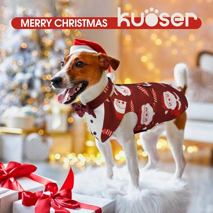 Kuoser Dog Tuxedo, Dog Suit and Bandana Set, Dogs Costume with D-Ring | Formal Dog Outfit with Detachable Bowtie Collar for Wedding, Birthday, Party, Christmas, Halloween, Christmas M