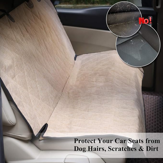 VIVAGLORY Dog Seat Cover Pet Seat Protector, Large, Heather Khaki | Backseat Cover for Car Suv & Truck, Back Rear Backseat Bench Protector