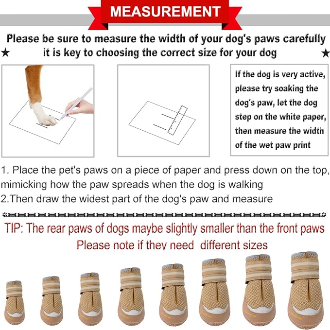 QUMY Dog Shoes for Large Medium Dog Boots & Paw Protectors for Hot Pavement | Summer Heat Protection, Mesh Breathable Nonslip Dog Booties for Hardwood Floors Indoor, Outside Walking Running Hiking Khaki