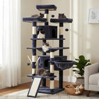 Hey-brother Cat Tree Tower with Stable Multi-Level Padded Perches, MPJ034G | 71 Inches Large Cat House with 3 Platforms, Basket, 2 Cozy Condos, Scratching Posts, Toys Ball for Indoor Cats, Smoky Gray