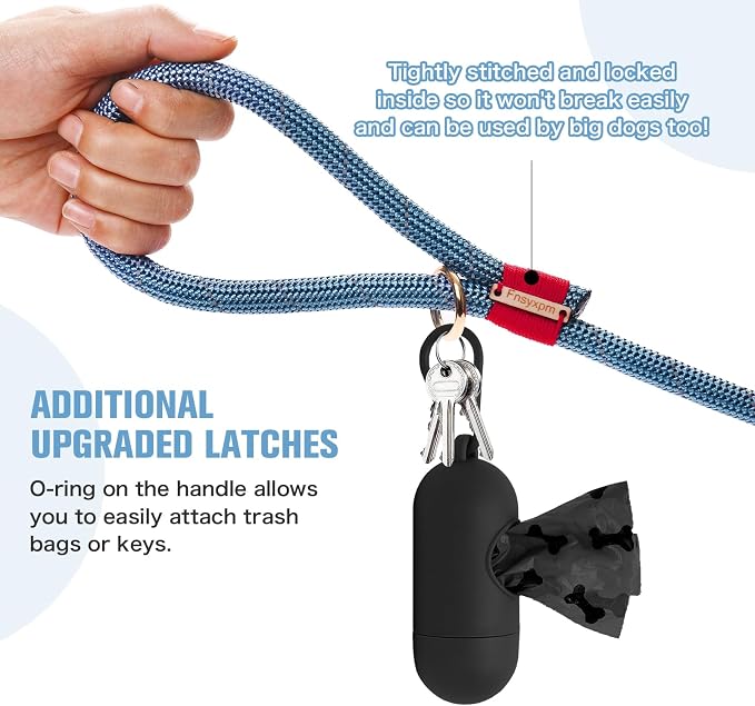 Nylon Rope Dog Leash, Blue, 5 FT - 3/5" | Reflective, Handmade Braided, Heavy Duty, For Medium Large Dogs