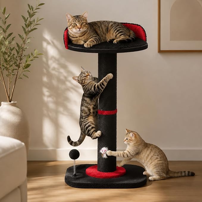 Tall Cat Scratching Post for Indoor Cats,Sisal Scratching Post(Gothic) | Cat Scratch Post with Sisal Ball, Solid Wood Cat Tower with Scratching Post and Cat Toys Mouse Hole, Goth Small Cat Tree
