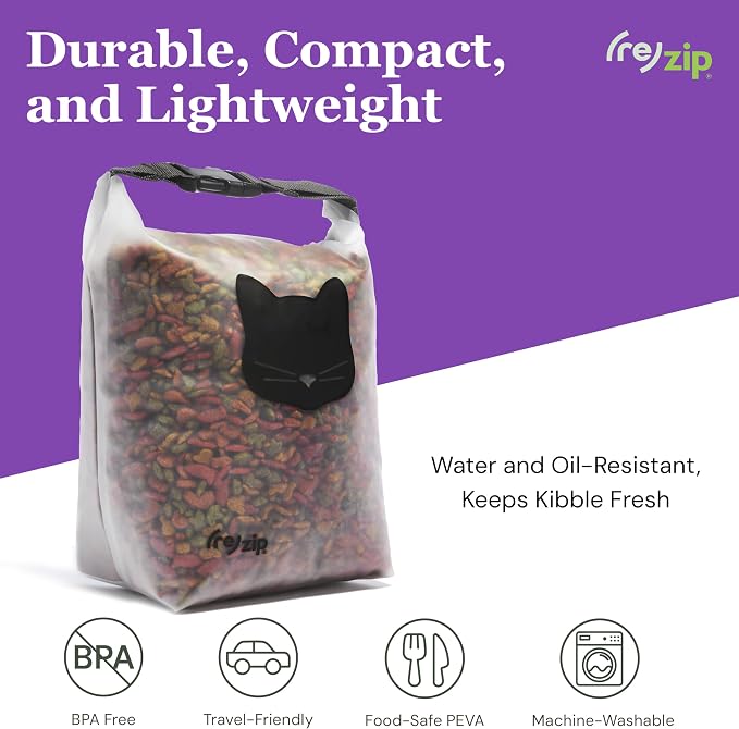 (re)zip Reusable Cat Pet Food Storage Bag | 14-Cup Capacity | Airtight Roll-Top Closure | Durable, BPA-Free PEVA | Translucent & Travel-Friendly | Keeps Kibble Fresh & Organized | Machine Washable